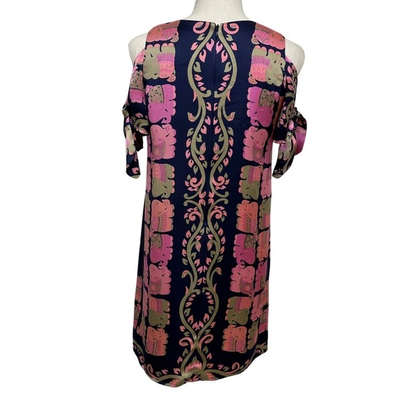 Voom by Joy Han 100% Silk Dress Elephant Print Short Sleeve Multicolor SZ Small - Picture 9 of 9
